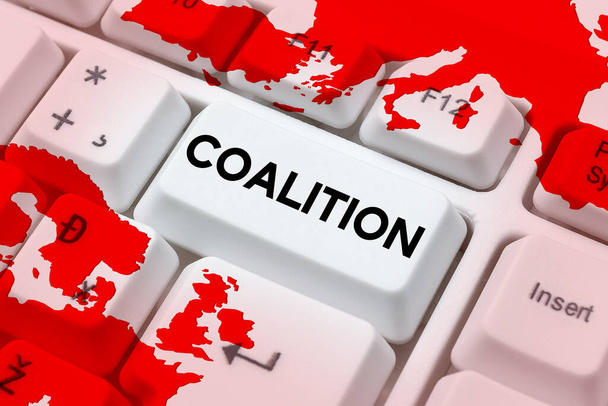 Koncepcyjne wyświetlanie Koalicja, Internet Concept tymczasowy sojusz różnych stron, osób lub państw do wspólnego działania - Zdjęcie, obraz