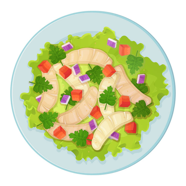 Perui étel ceviche. Latin-amerikai élelmiszer illusztráció elszigetelt fehér háttér. - Vektor, kép