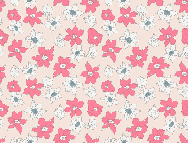 Japanese Romantic Flower Vector Seamless Pattern - Вектор,изображение