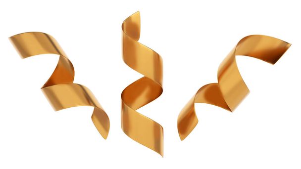 Golden ribbon roll on white background,new year celebration,3d rendering - Photo, Image