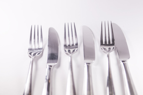 Silver fork spoon knief isolated on white background - Φωτογραφία, εικόνα