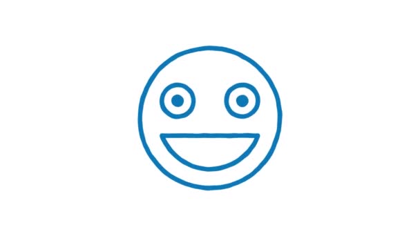 Emoticon uśmiecha się szeroko z otwartymi oczami. Animowany emotikon bazgrołów. Kanał Alpha. Animacja pętlowa - Materiał filmowy, wideo
