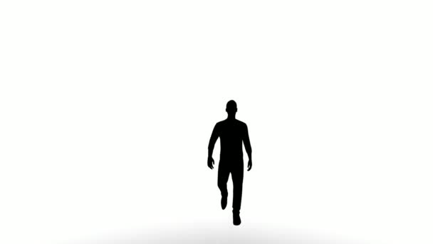 silhouet mensen lopen op een witte achtergrond. silhouet zwarte mensen lopen communiceren wit scherm. ontwerp voor animatie, mensen die staan, isoleren, spreken, persoon, mens, silhouet lichaam. - Video