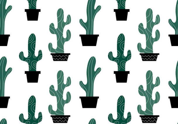 Summer floral seamless cartoon cactus pattern for wrapping paper and fabrics and linens and vacation accessories and kids clothes print and swimsuit textiles. High quality illustration - Φωτογραφία, εικόνα