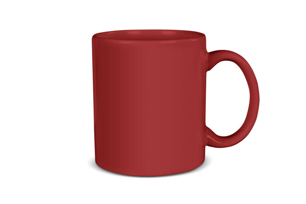 Closeup de xícara de café vermelho descansando sobre um fundo branco. Inclui caminho de recorte em torno da caneca - Foto, Imagem