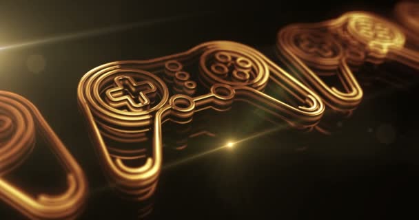 Концепция цифрового спортивного игрового символа золотого металла Esport Retro. Спектакльные перчатки и световая икона. Бесшовная и зацикленная 3D анимация. - Кадры, видео