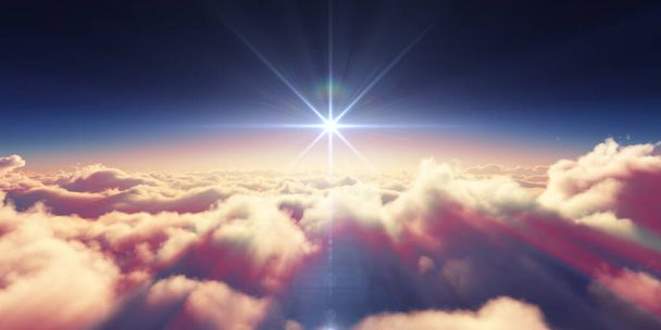 над хмарами ілюстрація сонячного променя сонця, 3d рендеринг
 - Фото, зображення