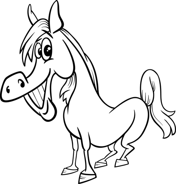 farm horse cartoon coloring page - Вектор,изображение