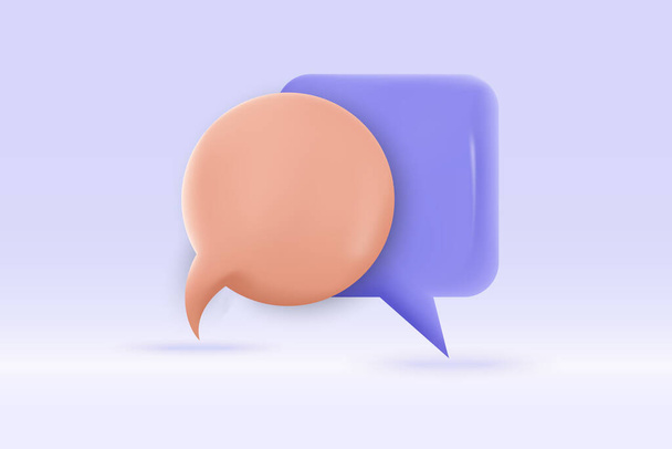 burbuja de habla 3d símbolo púrpura Aislado sobre fondo azul claro. Realista de medios sociales chat 3d representación vectorial ilustración. - Vector, imagen