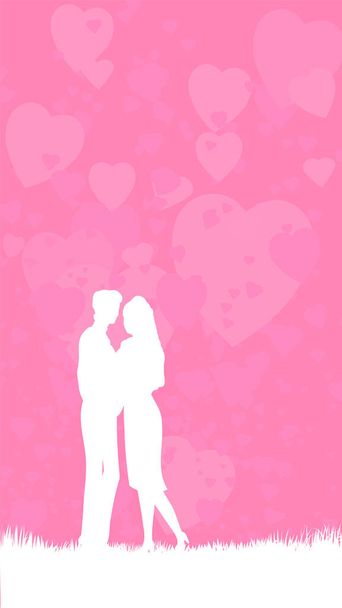 Valentýn, láska, valentinky, romantika, svatba, pár, milenci, srdce, vektor - Vektor, obrázek