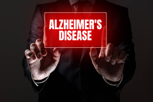 Hand writing sign Alzheimers Disease, Word for Advanced ψυχική επιδείνωση που συμβαίνουν στα γηρατειά - Φωτογραφία, εικόνα