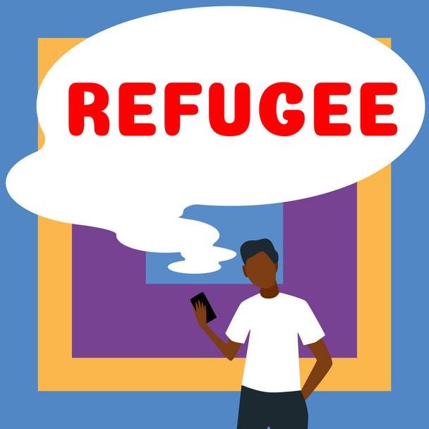 難民のインスピレーションを示すテキスト、概念的な意味避難民の大規模なグループの動きを参照してください。 - 写真・画像