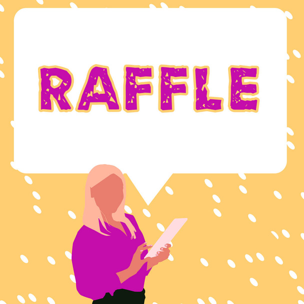 Handwriting text Raffle, Business idea means of raising money by selling numbered tickets offer as prize - Photo, Image