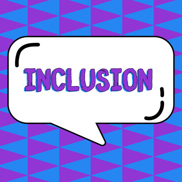 Inspiración que muestra el signo Inclusión, Estado de acción de escaparate empresarial, incluido el de estar incluido dentro del grupo o la estructura - Foto, Imagen