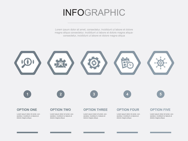 icone dei processi aziendali Modello di progettazione infografica. Concetto creativo con 5 opzioni - Vettoriali, immagini
