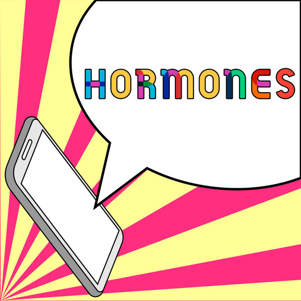 Znak wyświetlający hormony, Internet Concept substancja regulacyjna produkowana w organizmie transportowanych płynów tkankowych - Zdjęcie, obraz