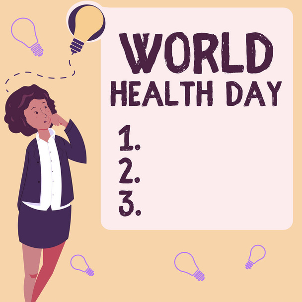 Inspiraatio osoittaa merkki Maailman terveyspäivä, Business showcase Maailmanlaajuinen terveystietoisuuden päivä vietetään vuosittain - Valokuva, kuva
