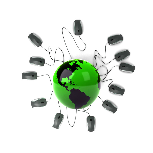 earth globe verbonden met de computer muizen - Foto, afbeelding
