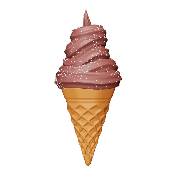 Chocolate ice cream cone 3d rendering isometric icon. - ベクター画像
