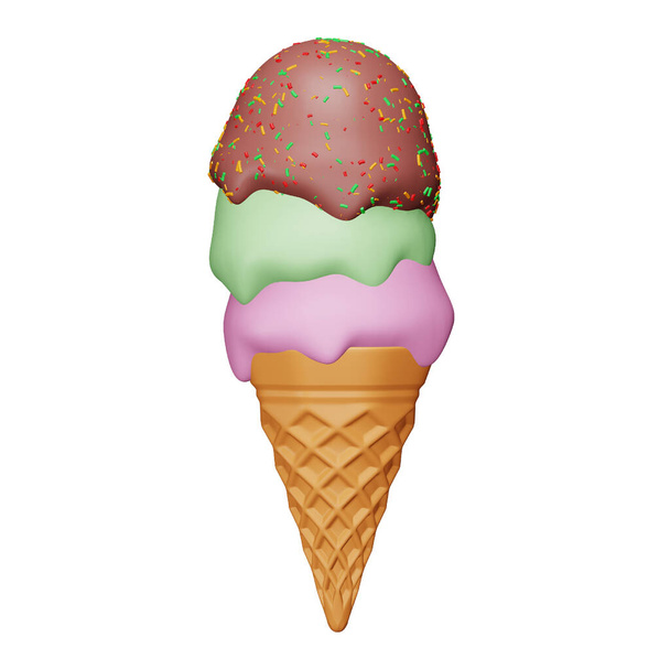 Ice cream cone 3d rendering isometric icon. - Vektör, Görsel