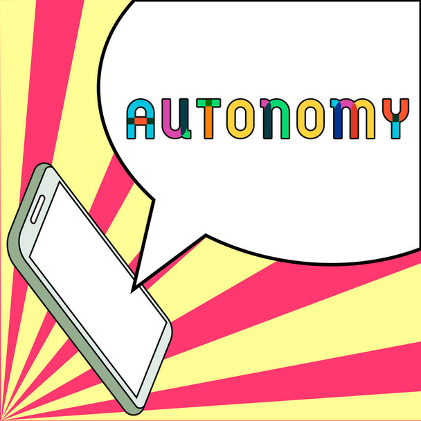 Handschrift tekst Autonomie, Business aanpak voertuig dat zich kan begeleiden zonder menselijke geleiding - Foto, afbeelding