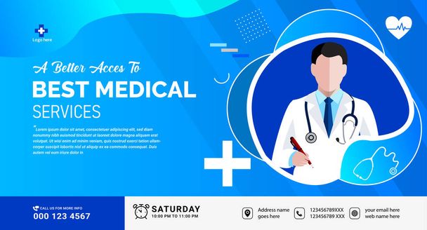 Sağlık ve Tıp Doktoru Pankartı, Sağlık Posteri Şablonu Tasarımı. Gerçekçi hastane şablonu. - Vektör, Görsel
