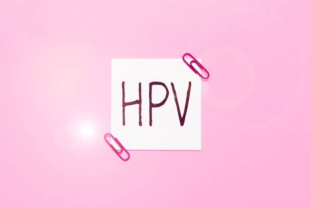 Sinal exibindo Hpv, Word for Group de vírus que afetam sua pele e as membranas úmidas - Foto, Imagem