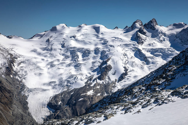 Bernina and Palu mountain range with glaciers in the Swiss Alps, Engadine, Switzerland - Photo, Image