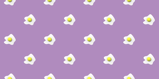 padrão. Imagem de ovo de galinha em pastel roxo fundos. Ovo com gema redonda. Padrão de sobreposição de superfície. Imagem 3D. Renderização 3D. Banner para inserção no local. Imagem horizontal. - Foto, Imagem