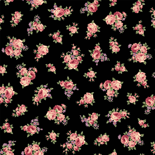 Seamless pattern with a beautiful bouquet of roses,Half step repeat Up and down is vertical movement and horizontal is half shift repeat, - Vektor, Bild