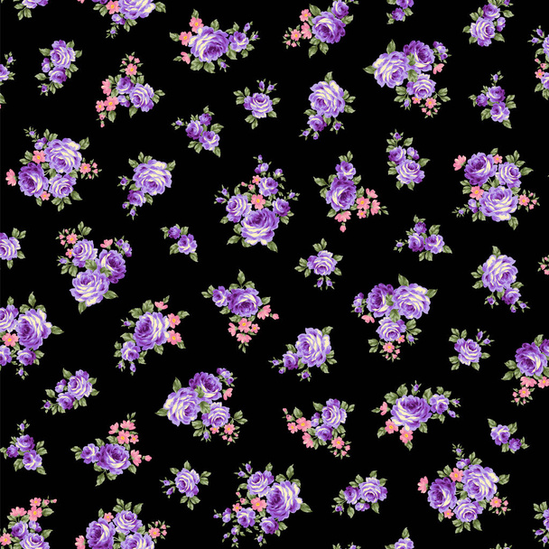 Seamless pattern with a beautiful bouquet of roses,Half step repeat Up and down is vertical movement and horizontal is half shift repeat, - Vettoriali, immagini