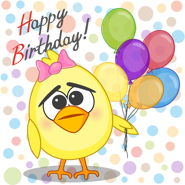 Chicken with balloons card - Vettoriali, immagini