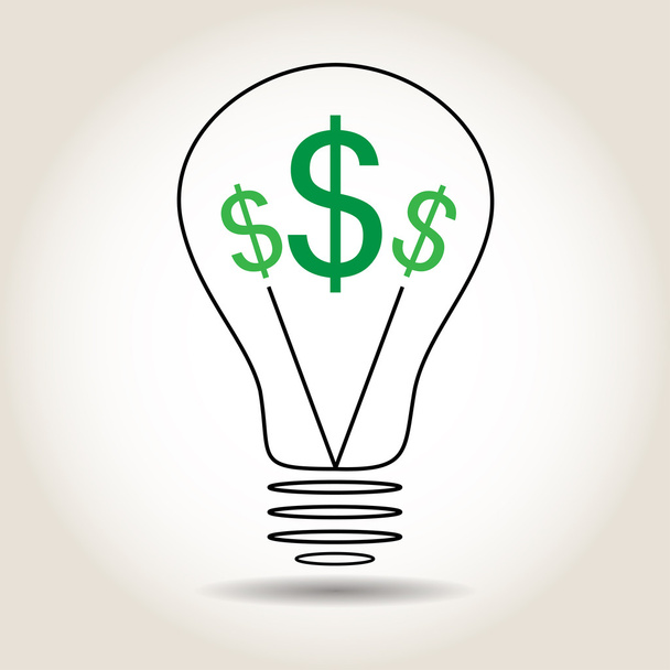 Light bulb with dollar icons in the middle on a black background - Vector, imagen