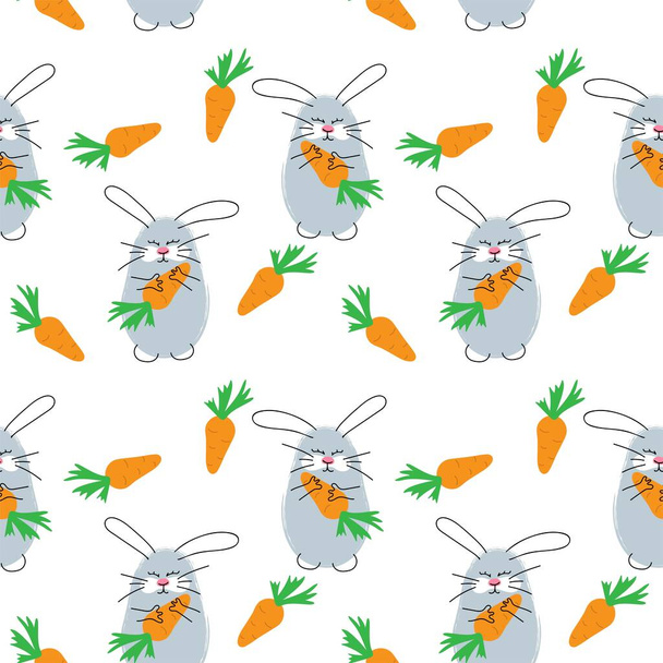 面白いウサギとニンジンとシームレスなパターン - ベクター画像