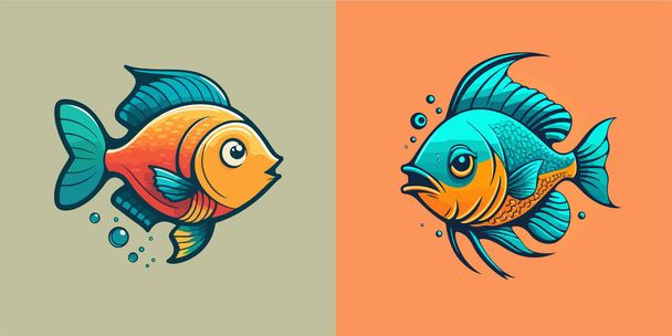 ilustração de peixe engraçado bonito no estilo dos desenhos animados. gráfico vetorial plano de animal marinho para ícone do logotipo ou mascote - Vetor, Imagem