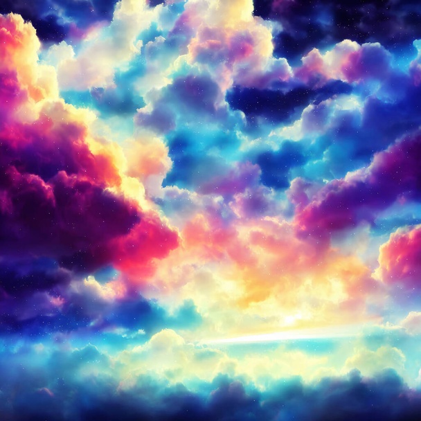 Um céu nebuloso criado digitalmente com cores sonhadoras e efeitos cósmicos - Foto, Imagem