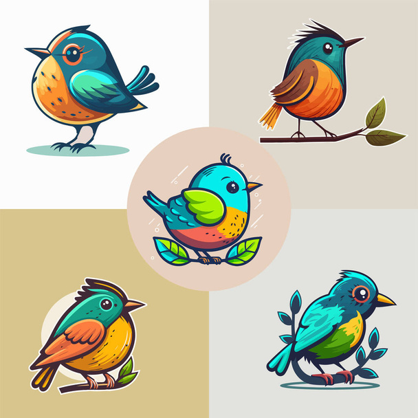 illustration of cute little bird in cartoon style. animal vector illustration for logo icon or mascot - Vector, Image