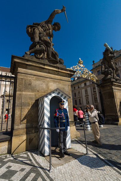 Soldiers guard of honor around the presidential palace. Prague Castle. - 写真・画像