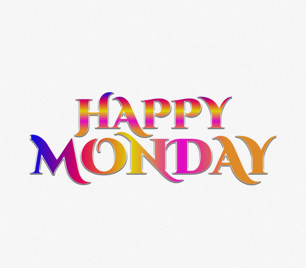 Ein 3D-Rendering Schriftzug auf weißem Hintergrund Tag der Woche, HAPPY MONDAY, Karte, Poster, Banner, bunt - Foto, Bild