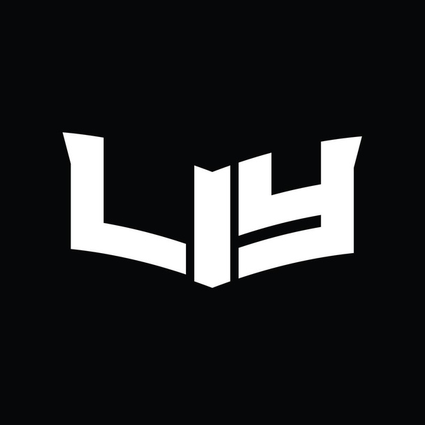 LY λογότυπο μονόγραμμα με ασπίδα φέτα σχήμα μαύρο φόντο πρότυπο σχεδιασμού - Φωτογραφία, εικόνα