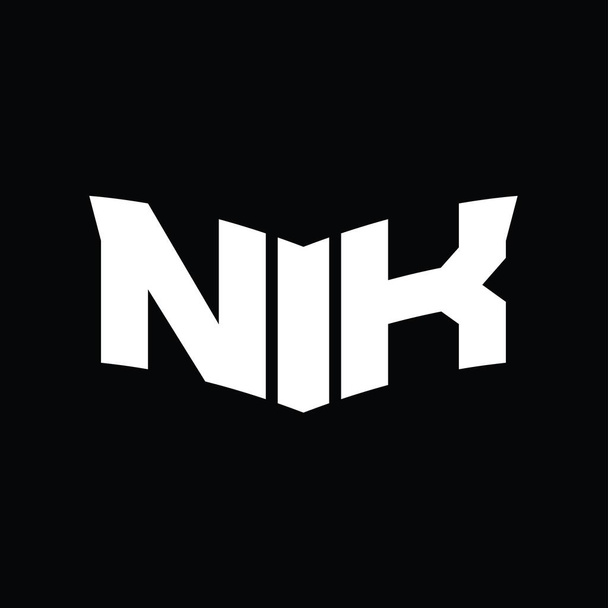 NK Logo monograma com escudo forma de fatia modelo de design de fundo preto - Foto, Imagem