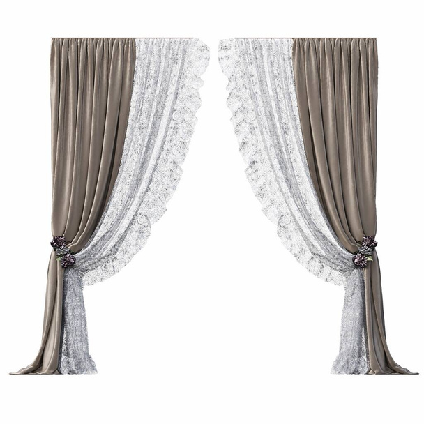 cortinas isoladas em um fundo branco, ilustração 3d - Foto, Imagem
