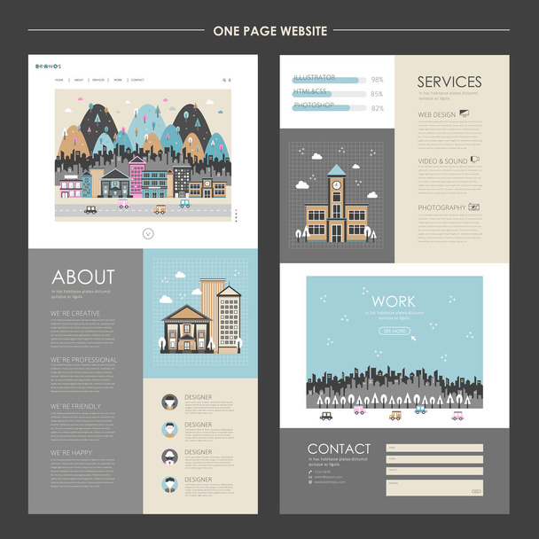 lovely cityscape one page website design  - Διάνυσμα, εικόνα