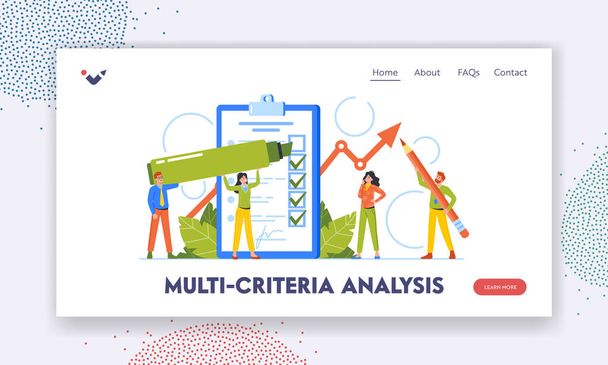 Benchmarking, Multi Criteria Analysis Landing Page Template. Business Development And Improvement Concept. Tiny Characters Filling Huge Form on Clipboard with Ticks. Cartoon People Vector Illustration - Vector, Image