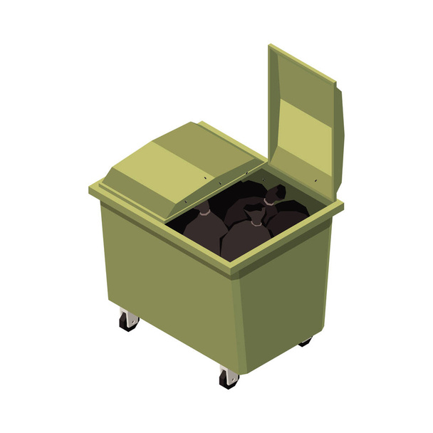 Isometrische Zusammensetzung des Müllrecyclings mit isoliertem Symbol für die Verarbeitung von Müll auf leerem Hintergrundvektor - Vektor, Bild