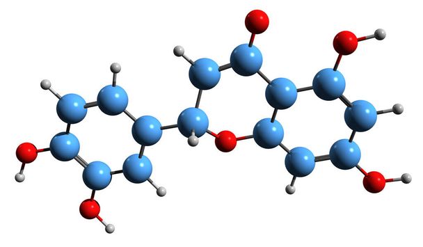  3D-beeld van Eriodictyol skelet formule - moleculaire chemische structuur van bittere maskeren flavanone geïsoleerd op witte achtergrond - Foto, afbeelding