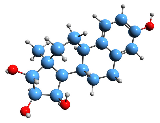  3D obraz kosterního vzorce Estetrol - molekulárně chemická struktura estetrolu izolovaného na bílém pozadí - Fotografie, Obrázek