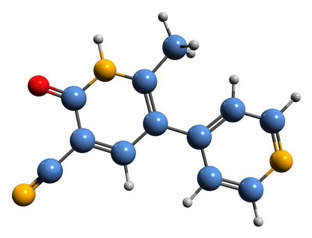  3D изображение скелетной формулы Милринона - молекулярная химическая структура сосудорасширяющего аппарата, выделенного на белом фоне - Фото, изображение