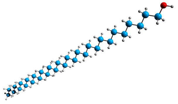  3D-Abbildung der Gentriacontanol-Skelettformel - molekulare chemische Struktur von Fettalkohol auf weißem Hintergrund isoliert - Foto, Bild