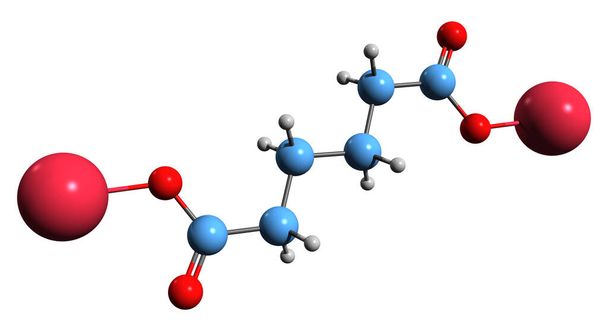  Imagen 3D de la fórmula esquelética de adipato de sodio: estructura química molecular del hexanedioato de disodio aislado sobre fondo blanco - Foto, Imagen
